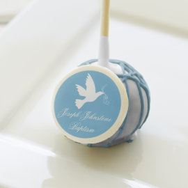 White dove blue ribbon named baptism cake pops