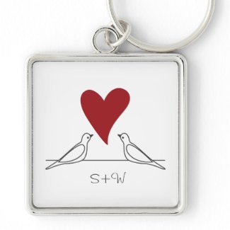 White Dove in Love Red Heart Rustic Initial Keychains