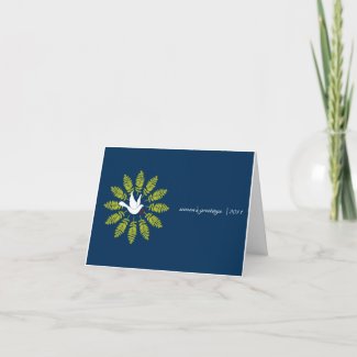 White Dove Wreath on Blue Business Christmas Card card