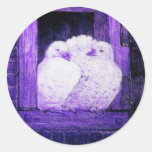 WHITE DOVES AT THE WINDOW blue purple Round Stickers