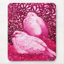WHITE DOVES IN PINK FUCHSIA MOUSE PADS
