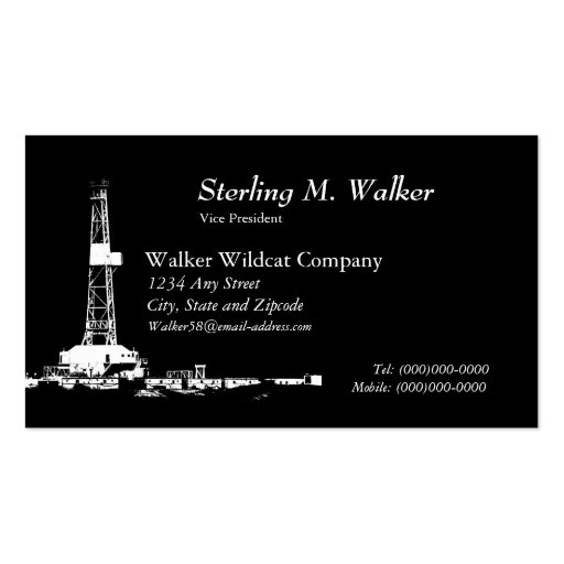 White Drilling Rig Silhouette Business Card (front side)