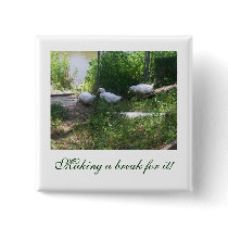 White Ducks on a Ramp Button by stonedorphotos White Ducks on a Ramp Button