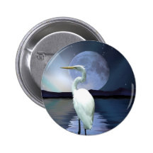 White Egret Fantasy Wildlife Art Gift Pinback Button