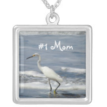 White Egret Fishing; Happy Mother's Day Necklaces
