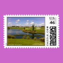 WHITE EGRET ON POND STAMP
