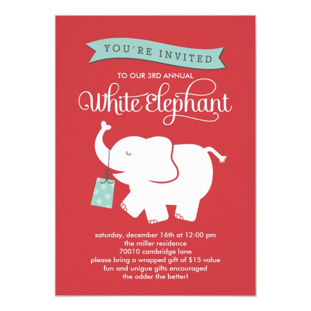 White Elephant Gift Exchange Holiday Party Invite (front side)