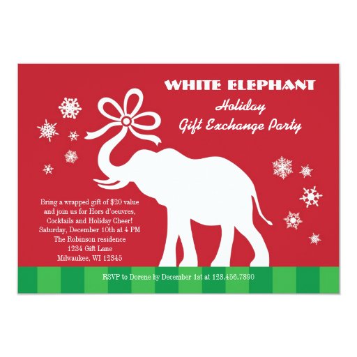 White Elephant with Bow Gift Exchange Party Announcement