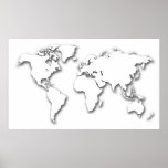 White Embossed World Map Posters