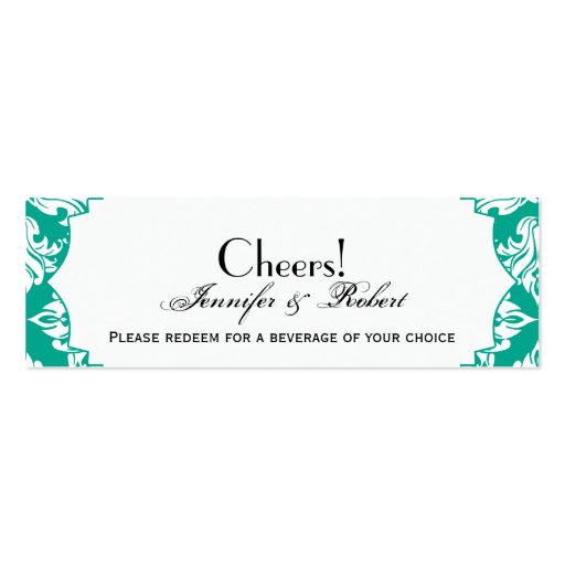 White Emerald Green Damask Wedding Drink Ticket Business Card Templates