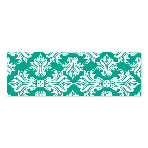 White Emerald Green Damask Wedding Drink Ticket Business Card Templates (back side)