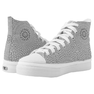 White Encrusted Diamonds Geometric Design Printed Shoes