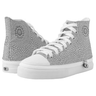 White Encrusted Diamonds Geometric Design Printed Shoes