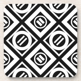 White Equal Sign Geometric Pattern on Black Coasters