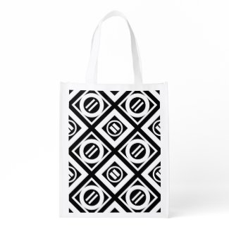 White Equal Sign Geometric Pattern on Black Market Totes