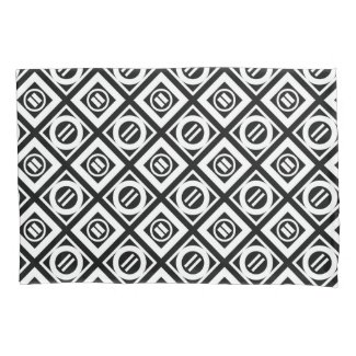 White Equal Sign Geometric Pattern on Black Pillowcase