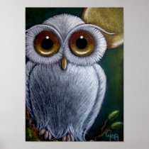 WHITE FANTASY OWL - GOLD MOON Poster