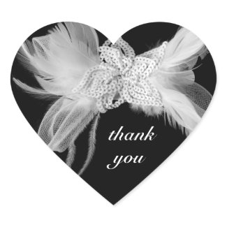 White Feathers Heart Thank You Sticker zazzle_sticker