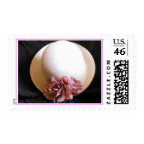 White Felt Hat with Pink Silk Rose postage
