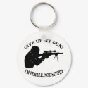 White Female Gun Not Stupid keychains