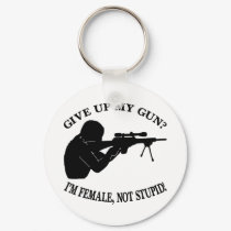 White Female Gun Not Stupid keychains