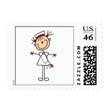 White Female Stick Figure Nurse 2 Postage Stamps