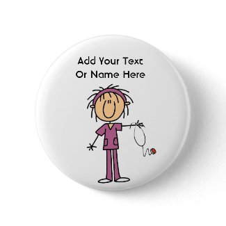 White Female Stick Figure Nurse T-shirts and Gift button