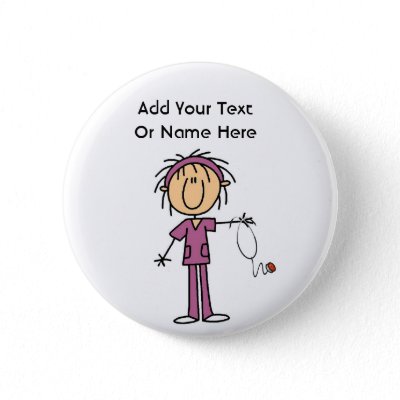 White Female  Stick Figure Nurse T-shirts and Gift Buttons