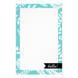 White Ferns Foliage on Teal Pattern Custom Stationery