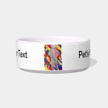 White Figure in front of red yellow blue smears Cat Water Bowls