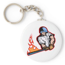 White Flaming Baseball Batter Keychains