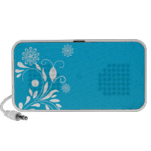 White floral art work on light blue background travel speakers