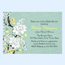 White Floral Branch, Sage Green invitations