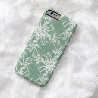 White Floral Damask on Dusty Laurel Green