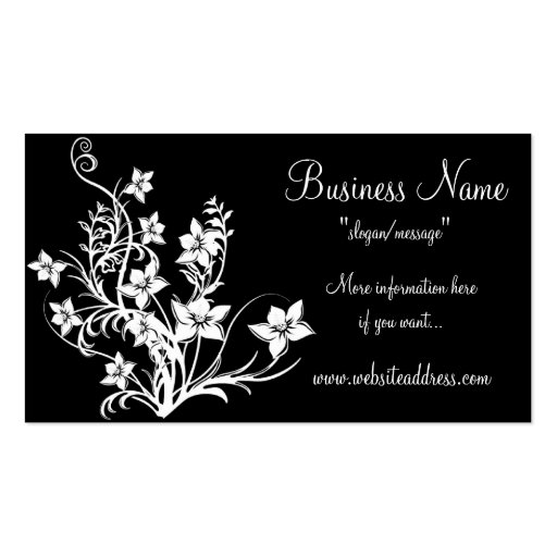 White Floral Design on Black Business Cards (front side)