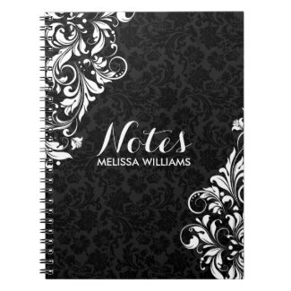 White Floral Lace & Black Damasks Note Book