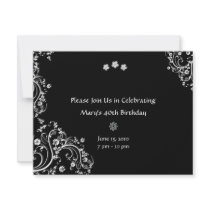 White Floral on Black Background Invitations