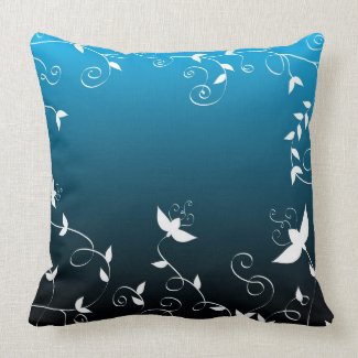 White floral on blue pillows