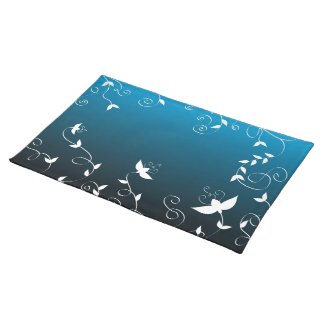 White floral on blue placemats