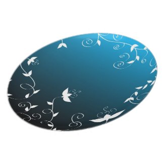 White floral on blue plates