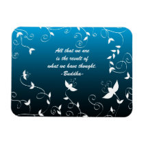 White floral on blue magnets