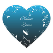 White floral on blue stickers
