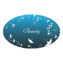White floral on blue stickers