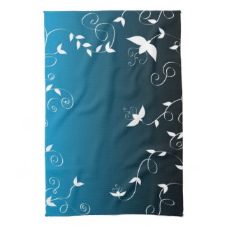 White floral on blue towels