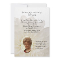 White Floral Photo Death Announcement Card