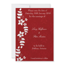 White floral red save the date card invitations