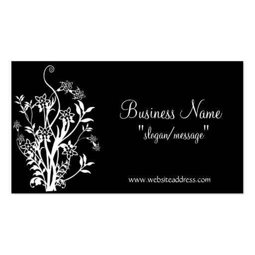 White Flower Bush/Vines on Black Business Card (front side)