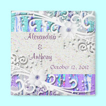 White Flower Corners - Lavendar/Aqua magnets