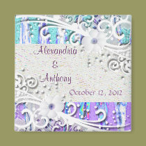 White Flower Corners - Lavendar/Aqua magnets