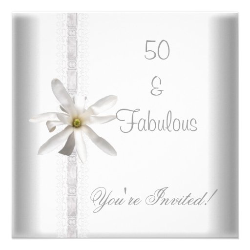 White Flower Fabulous 50th Birthday Party Lace Personalized Invitation